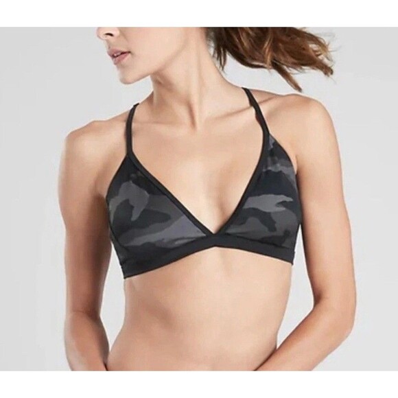 Athleta Freestyle Camo Bikini Top Black Gray Neon Green Size Medium - Picture 1 of 4